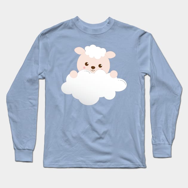 Cute Lamb on a Cloud Long Sleeve T-Shirt by Zennic Designs